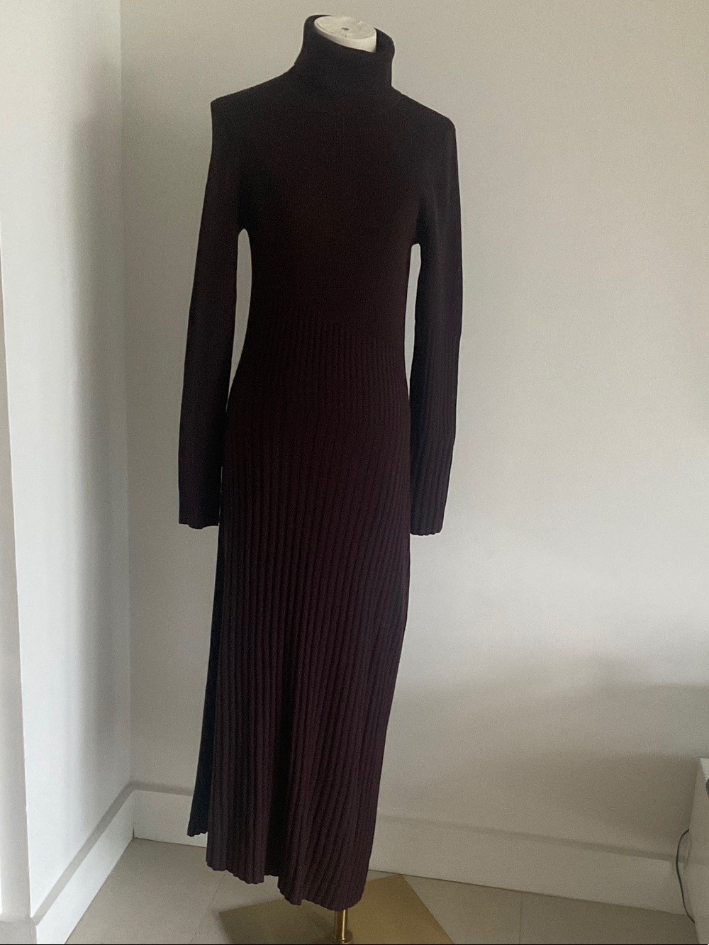 NWOT A.L.C. Jett Merino Brown Long Turtleneck Ribbed Maxi Dress sz M-L